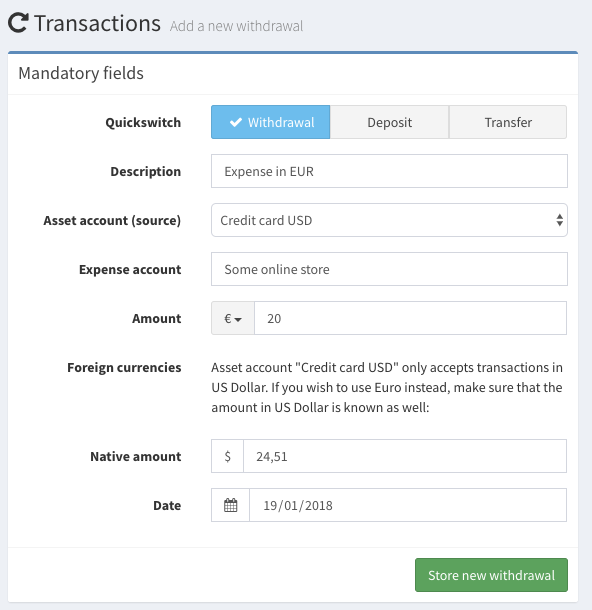 When you withdraw an amount in a "foreign" currency, Firefly III needs to know the amount in the primary currency.