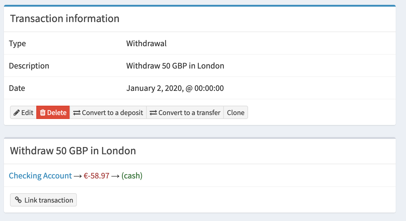 View a multi-currency cash withdrawal.