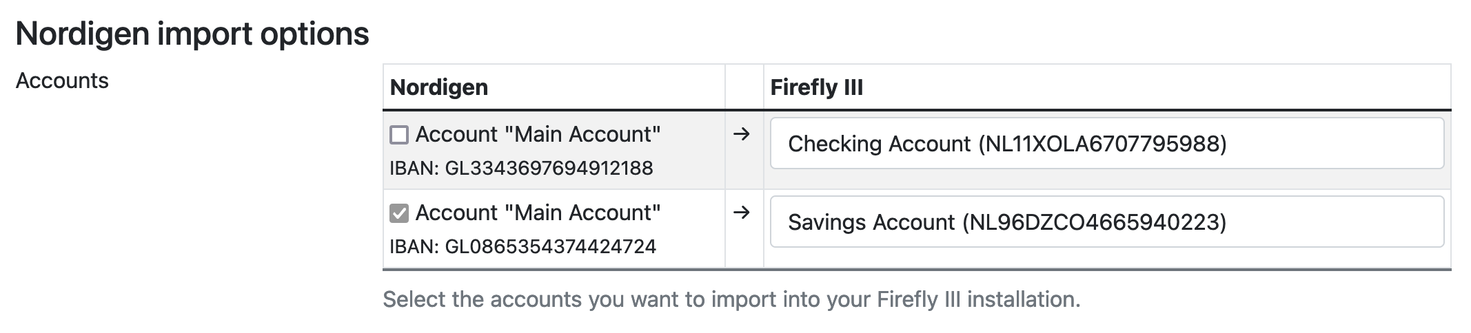 Account selection Account selection