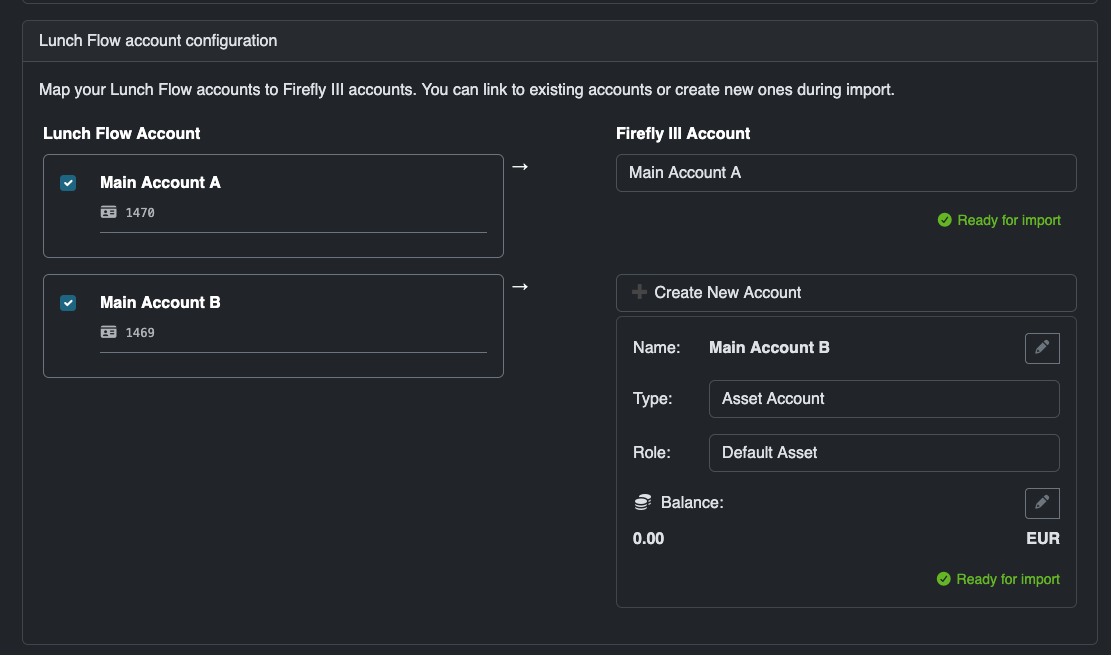 Lunch Flow account selection Lunch Flow account selection