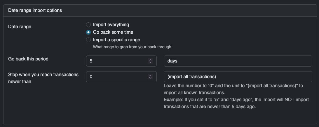 Select a range to import Lunch Flow date range