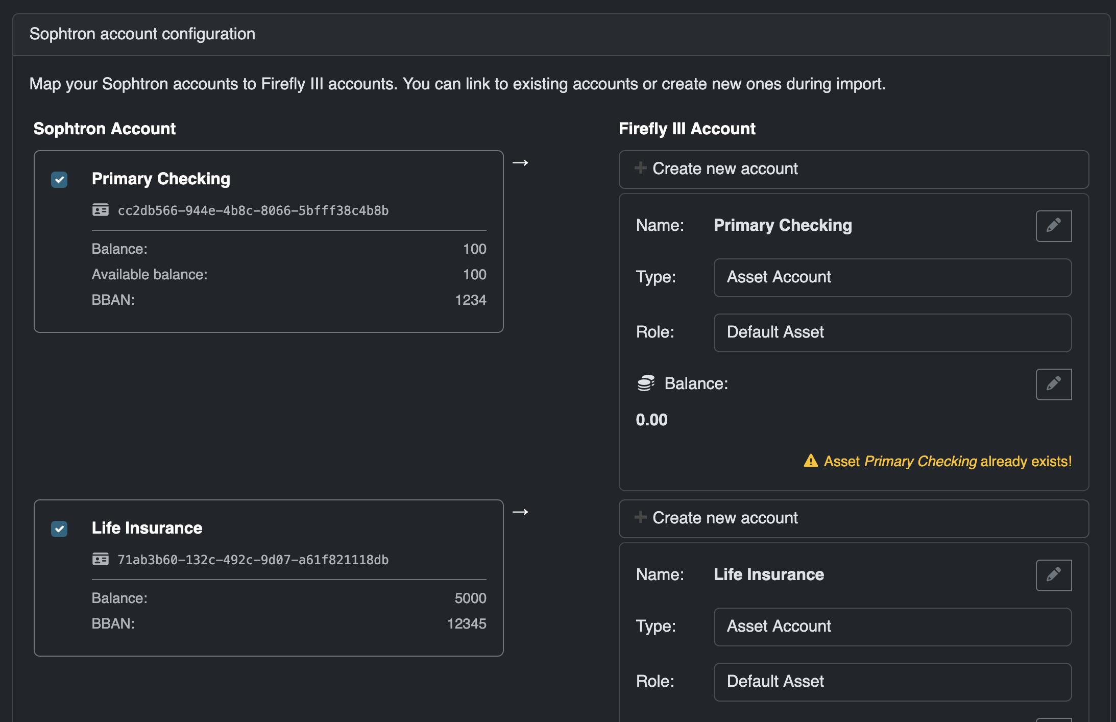 Sophtron account selection