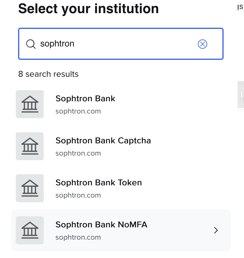 Sophtron selected institutions